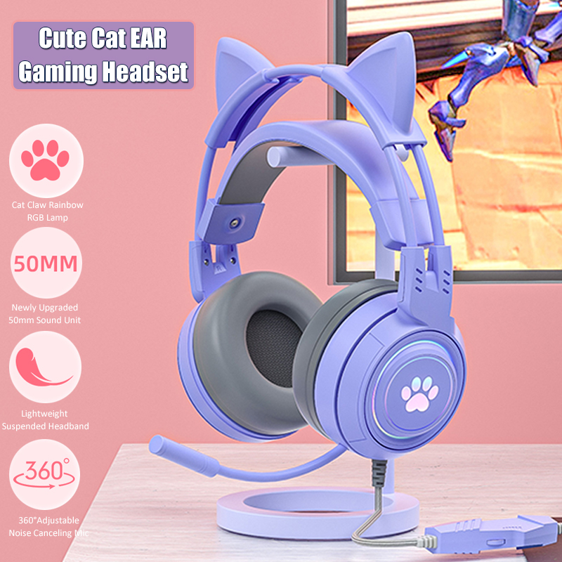 귀여운 고양이 귀 게임용 헤드폰, 마이크 포함, 소음  - Gaming Headset Rgb 리뷰 및 가격