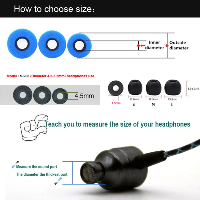 10쌍 메모리 폼 이어버드 이어 패드 TS200 4.5 - Earphone Foam Tip 리뷰 및 가격